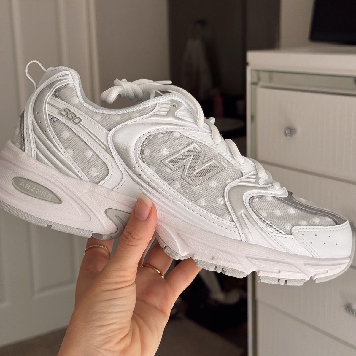 NB 530 Silver Metallic Polka Dots